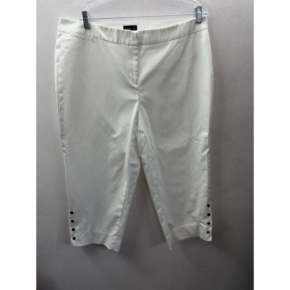 Rafaella Curvy White Cropped Capri Pants Women Size 16 Button Hem Stretch Cotton
